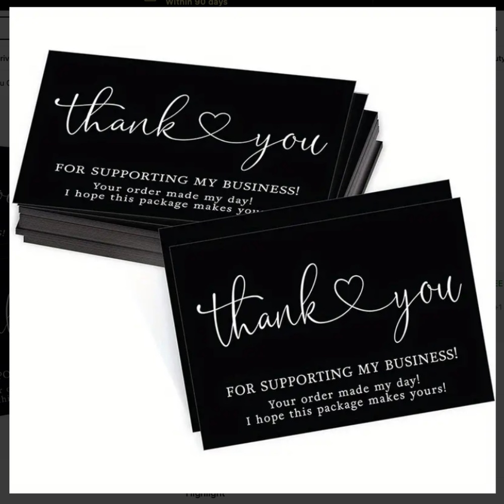 NEW BLACK/WHITE 30 PCS THANK YOU FOR SUPPORTING MY BUSINESS APPRECIATION CARDS